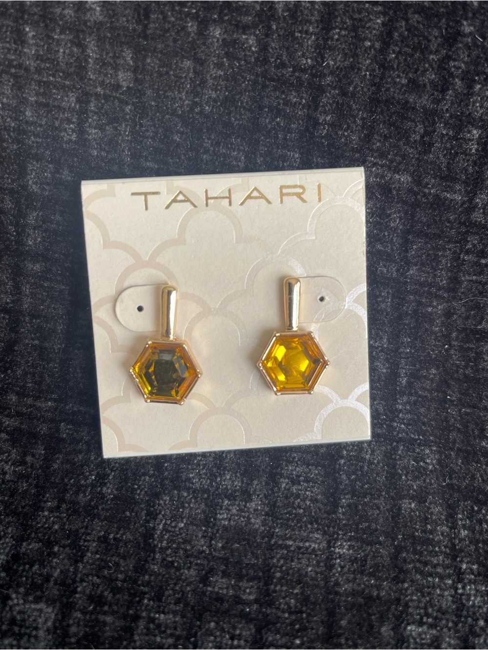 Tahari Gold-Tone Hexagon Yellow Crystal Drop Earrings